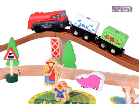 [ZA3572] Drewniana kolejka pociąg na baterie farma + figurki 50 el.