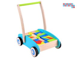 Drewniany Pchacz, chodzik, wózek z klockami ZA3724