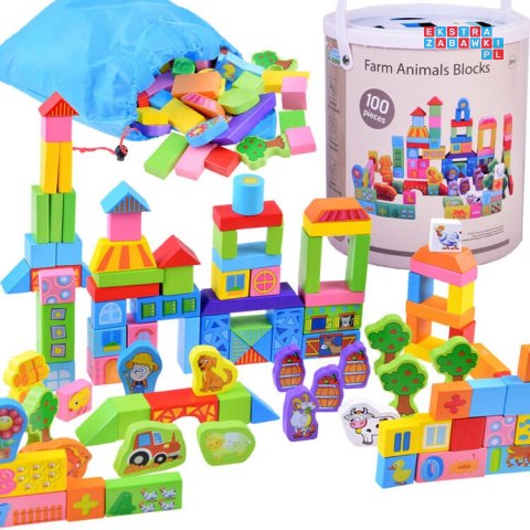 Kolorowe Klocki drewniane sorter farma 100e ZA3565