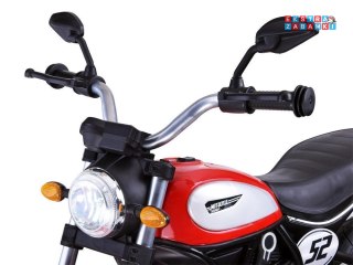 Czerwony Motor Street Bob na akumulator - 6V/7Ah, pompowane opony, wolny start, MP3 - [PA0235]
