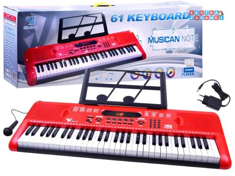 [IN0132] Organy keyboard z mikrofonem 61kl czerwone