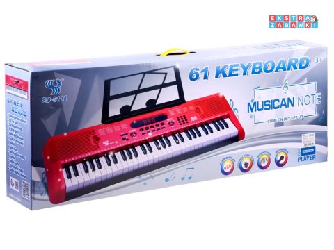[IN0132] Organy keyboard z mikrofonem 61kl czerwone