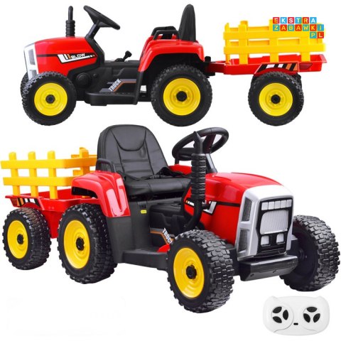 [PA0242] Traktor z przyczepą na akumulator 12V/7Ah z pilotem wolny start panel muzyczny - czerwony