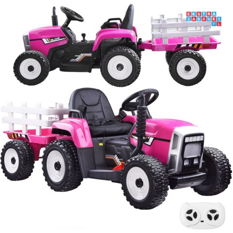 [PA0242] Traktor z przyczepą na akumulator 12V/7Ah z pilotem wolny start panel muzyczny - różowy
