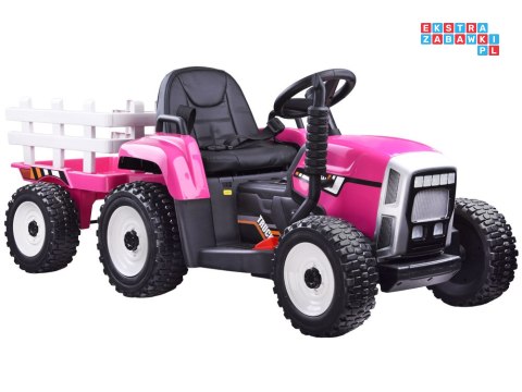 [PA0242] Traktor z przyczepą na akumulator 12V/7Ah z pilotem wolny start panel muzyczny - różowy