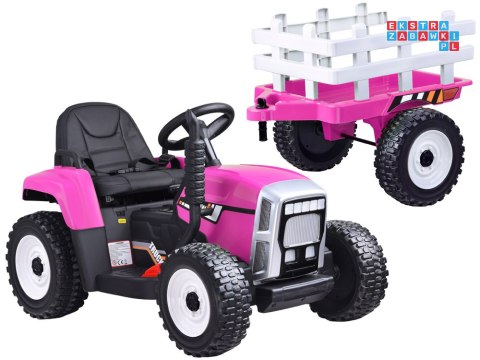 [PA0242] Traktor z przyczepą na akumulator 12V/7Ah z pilotem wolny start panel muzyczny - różowy