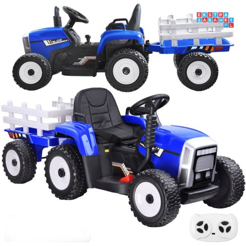 [PA0242] Traktor z przyczepą na akumulator 12V/7Ah z pilotem wolny start panel muzyczny - niebieski