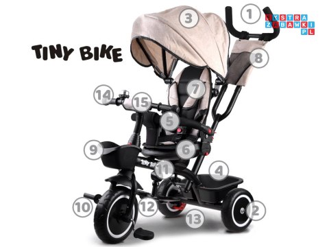 [SP0650 BE] Rowerek trójkołowy Tiny Bike 3w1 beżowy z daszkiem