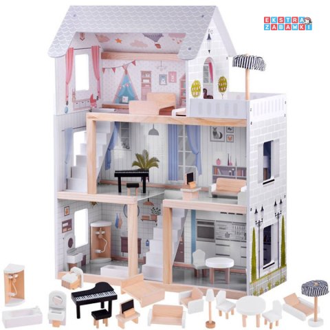 [ZA4131] Drewniany domek dla lalek w stylu Boho led
