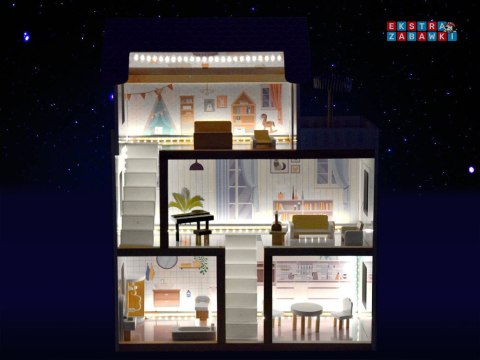 [ZA4131] Drewniany domek dla lalek w stylu Boho led