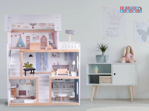 [ZA4131] Drewniany domek dla lalek w stylu Boho led