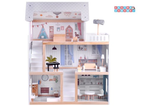[ZA4131] Drewniany domek dla lalek w stylu Boho led