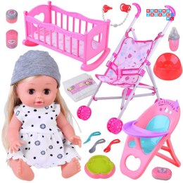 [ZA4286] Duży zestaw lalka interaktywna wózek krzesełko łóżeczko akcesoria