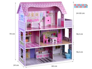 [ZA4130] Różowy drewniany domek dla lalek mebelki oświetlenie LED