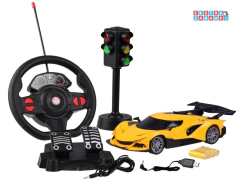 [RC0589 ZO] Zdalnie sterowane sportowe auto + kierownica + sygnalizacja