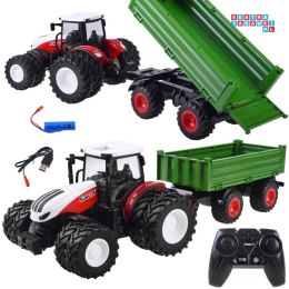 Zdalnie sterowany Duży CZERWONY TRAKTOR z przyczepą + Światło RC0602