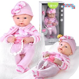 [ZA4353] Zestaw różowa lalka bobas dziewczynka smoczek na łańcuszku kocyk