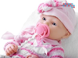 [ZA4353] Zestaw różowa lalka bobas dziewczynka smoczek na łańcuszku kocyk