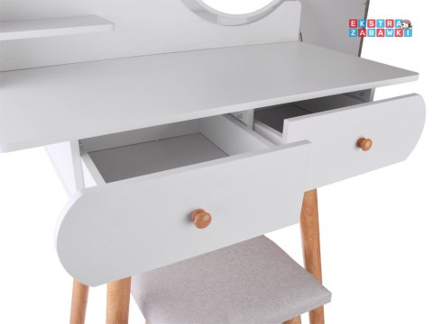 [ZA4820] Biała toaletka z lustrem taboret szuflady styl skandynawski