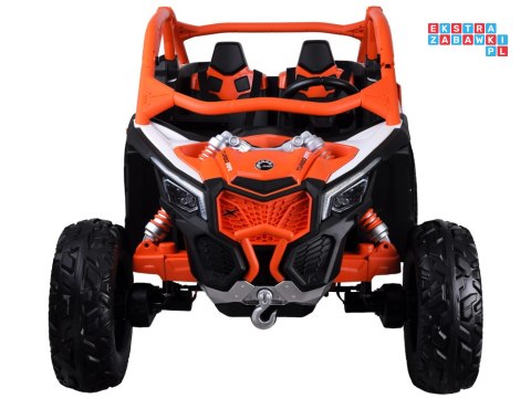 [PA0287] Duże Buggy Can-am Maverick dwuosobowy terenowy na akumulator 4x200W 24V/7Ah pilot wolny start multimedia - pomarańczowy