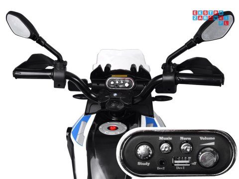 [PA0282] Motocykl BMW Policja na akumulator 2x35W 12V/7Ah kogut kółka boczne sakwy LED - biały