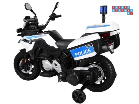 [PA0282] Motocykl BMW Policja na akumulator 2x35W 12V/7Ah kogut kółka boczne sakwy LED - biały
