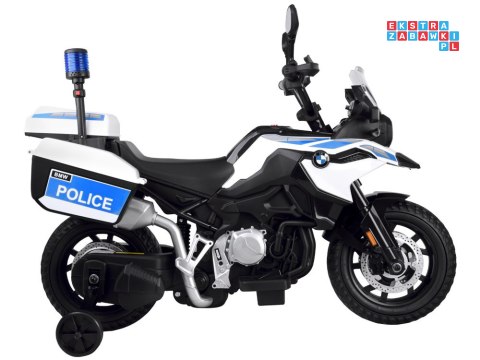 [PA0282] Motocykl BMW Policja na akumulator 2x35W 12V/7Ah kogut kółka boczne sakwy LED - biały
