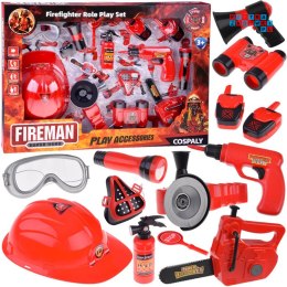 [ZA4698] Duży zestaw strażaka kask piła straż pożarna 13 el.