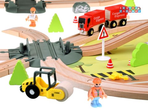 [ZA4830] Kolejka drewniana dla dzieci baza transportowa dźwig pociąg tory