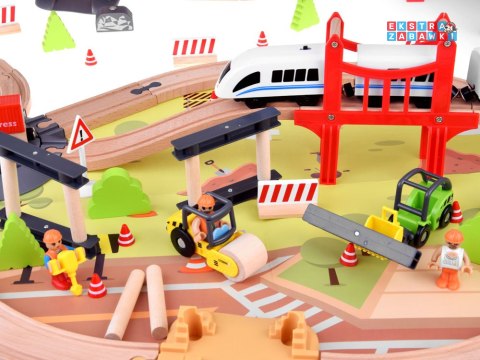 [ZA4830] Kolejka drewniana dla dzieci baza transportowa dźwig pociąg tory