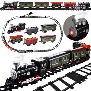 [RC0629] Kolejka z torami lokomotywa z wagonami para wodna światło