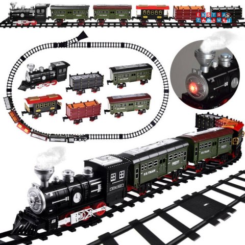 [RC0629] Kolejka z torami lokomotywa z wagonami para wodna światło