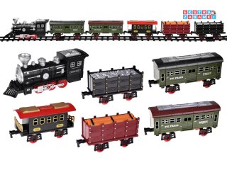 [RC0629] Kolejka z torami lokomotywa z wagonami para wodna światło