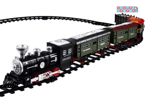 [RC0629] Kolejka z torami lokomotywa z wagonami para wodna światło