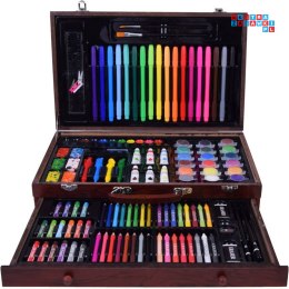 [AP0004] Zestaw artystyczny drewniana walizka 123el. przybory plastyczne