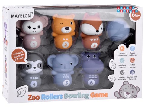 [ZA4818] Zestaw gumowych zwierzaków kręgle sensoryczne piłka ZOO dla dzieci