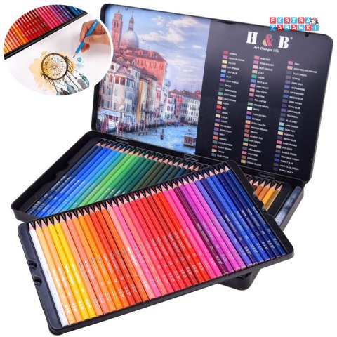 [AP0006] Zestaw kredki akwarelowe 72 kolory etui zestaw w metalowym piórniku