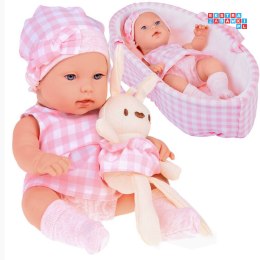 [ZA5007 RO] Bobas lalka noworodek ubrana różowa czapka sukienka maskotka królik