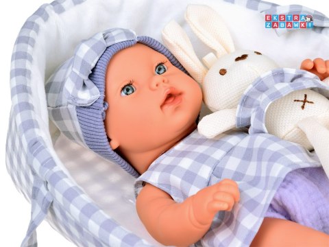 [ZA5007 SZ] Bobas lalka noworodek ubrana szara czapka sukienka maskotka królik