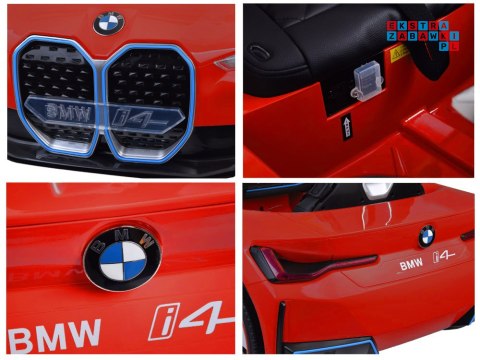 [PA0310] Autko BMW i4 na akumulator 12V/7Ah z pilotem led EVA ekoskóra - czerwony