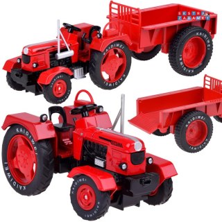 [ZA5202] Czerwony metalowy traktor z przyczepką skrętne gumowe koła 1:18