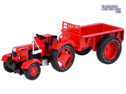 Czerwony Metalowy Traktor z przyczepką Skrętne Gumowe koła 1:18 ZA5202