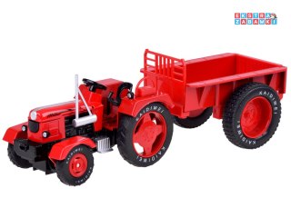 [ZA5202] Czerwony metalowy traktor z przyczepką skrętne gumowe koła 1:18