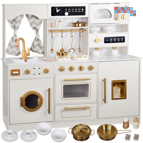 Duża Kuchnia drewniana Styl Glamour Złote dodatki Światło + dźwięk ZA5270