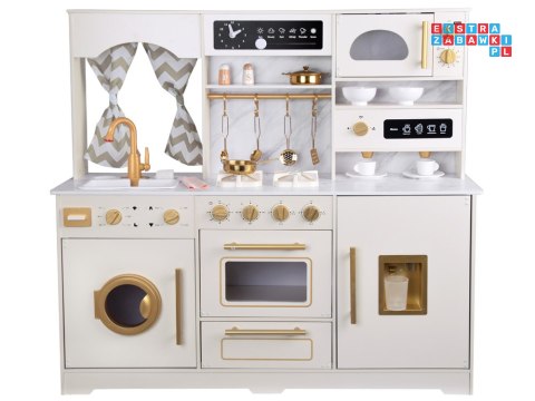 Duża Kuchnia drewniana Styl Glamour Złote dodatki Światło + dźwięk ZA5270