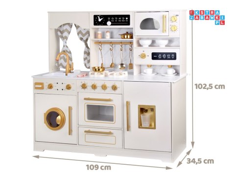 Duża Kuchnia drewniana Styl Glamour Złote dodatki Światło + dźwięk ZA5270
