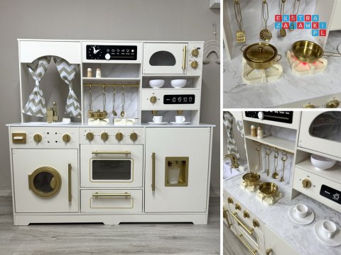 Duża Kuchnia drewniana Styl Glamour Złote dodatki Światło + dźwięk ZA5270