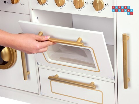 Duża Kuchnia drewniana Styl Glamour Złote dodatki Światło + dźwięk ZA5270