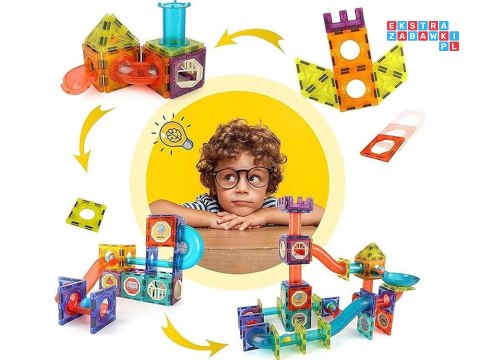 Klocki Magnetyczne 3D Zbuduj Duży świecący Tor Kulkowy 142 ele ZA5238