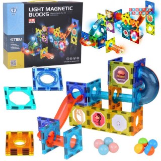 [ZA5250] Klocki magnetyczne 3D dla dzieci zbuduj świecący tor kulkowy 49 el.